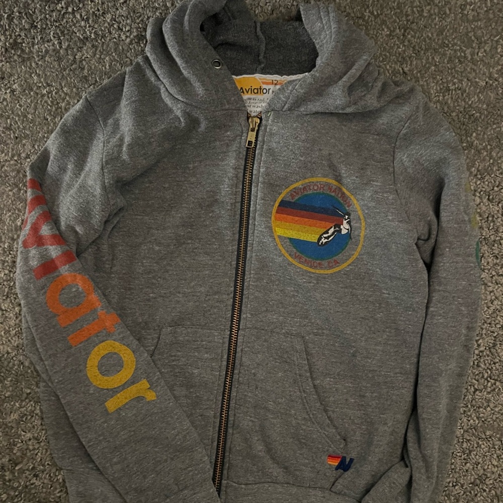 Aviator Nation Gray Hoodie with Rainbow Logo